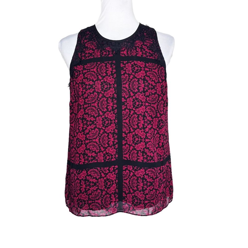 Adrianna Papell Red Black Patternpap Sleeveless Blouse S/M